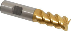 Hertel - 3/4" Diam, 1-5/8" LOC, 4 Flute Powdered Metal Roughing & Finishing Square End Mill - TiN Finish, 3-7/8" OAL, 3/4" Shank Diam, Weldon Shank, 60° Helix, Centercutting - Americas Industrial Supply