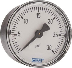Wika - 2" Dial, 1/4 Thread, 0-30 Scale Range, Pressure Gauge - Center Back Connection Mount, Accurate to 3-2-3% of Scale - Americas Industrial Supply