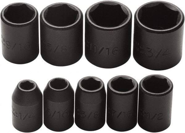 Proto - 9 Piece 3/8" Drive Impact Socket Set - 6 Points, 1/4" to 3/4" Range, Inch Measurement Standard - Americas Industrial Supply