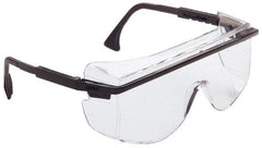 Uvex - Clear Lenses, Framed Safety Glasses - Anti-Fog, Scratch Resistant, Black Plastic Frame, Adjustable Temples, Size Universal, Over the Glasses - Americas Industrial Supply