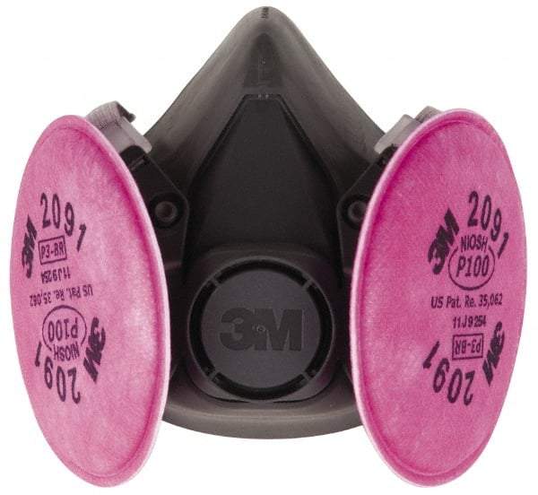 3M - Size L, P100 NIOSH Filter Rating, Thermoplastic Elastomer, Half Mask Facepiece Respirator Assembly - Protection from Oil and Non-Oil Based Particles, 2 Point Suspension - Americas Industrial Supply