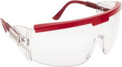 MCR Safety - Clear Lenses, Framed Safety Glasses - Scratch Resistant, Red Plastic Frame, Adjustable Temples, Size Universal, Wrap Around - Americas Industrial Supply