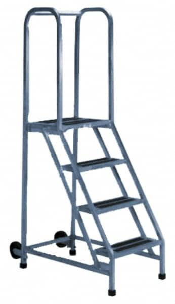 PW Platforms - 5 Step Ladder - Rolling Safety Ladder, 300 Lb Capacity, 50" Platform Height, 30" Base Width x 39" Base Depth - Americas Industrial Supply