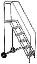 PW Platforms - 80" 5 Step Portable Safety Ladder - 300 Lb Capacity, 50" Platform Height, 32" Base Width x 45" Depth, Perforated Tread - Americas Industrial Supply