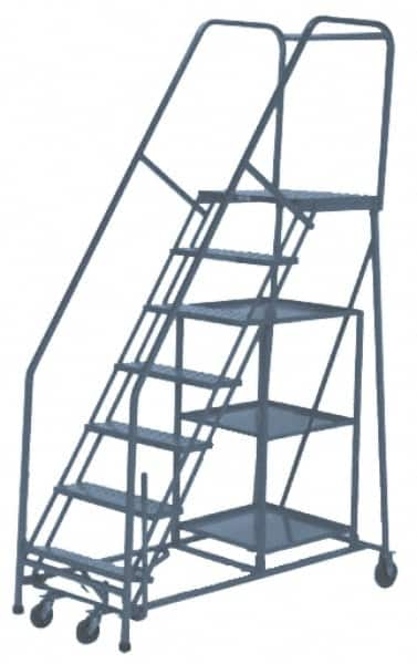 PW Platforms - 10 Step Ladder - Rolling Safety Stock Picking Ladder, 300 Lb Capacity, 100" Platform Height, 32" Base Width x 83" Base Depth, Perforated Tread - Americas Industrial Supply