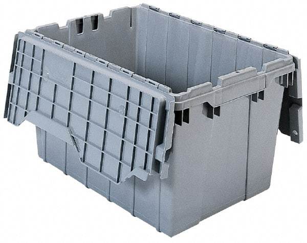Akro-Mils - 1.12 Cu Ft, 35 Lb Load Capacity Gray Polyethylene Attached-Lid Container - Stacking, Nesting, 21-1/2" Long x 15" Wide x 9" High, Lid Included - Americas Industrial Supply