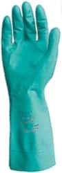 Ansell - Size S (7), 15" Long, 22 mil Thick, Nitrile Chemical Resistant Gloves - Textured Finish, Straight Cuff, ANSI Abrasion Level 5, ANSI Cut Level 0, Green, FDA Approved - Americas Industrial Supply
