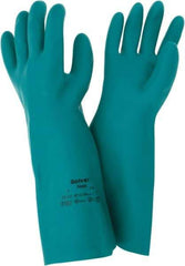 Ansell - Size L (9), 15" Long, 22 mil Thick, Nitrile Chemical Resistant Gloves - Textured Finish, Straight Cuff, ANSI Abrasion Level 5, ANSI Cut Level 0, Green, FDA Approved - Americas Industrial Supply