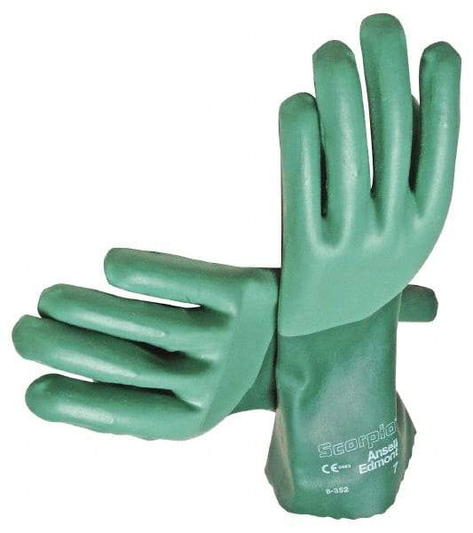 Ansell - Size XL (10), 14" Long, 55 mil Thick, Supported, Neoprene Chemical Resistant Gloves - Textured Finish, Cotton Interlock Knit Lined, Gauntlet Cuff, ANSI Abrasion Level 3, ANSI Cut Level 1, Green - Americas Industrial Supply