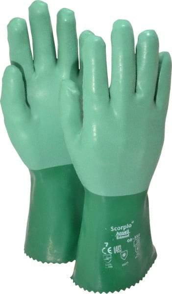 Ansell - Size S (7), 12" Long, 55 mil Thick, Supported, Neoprene Chemical Resistant Gloves - Textured Finish, Cotton Interlock Knit Lined, Gauntlet Cuff, ANSI Abrasion Level 3, ANSI Cut Level 1, Green - Americas Industrial Supply