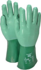 Ansell - Size S (7), 12" Long, 55 mil Thick, Supported, Neoprene Chemical Resistant Gloves - Textured Finish, Cotton Interlock Knit Lined, Gauntlet Cuff, ANSI Abrasion Level 3, ANSI Cut Level 1, Green - Americas Industrial Supply