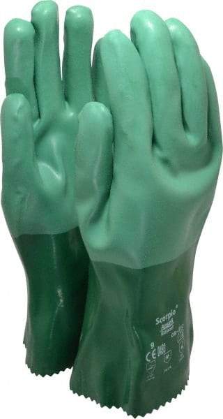 Ansell - Size L (9), 12" Long, 55 mil Thick, Supported, Neoprene Chemical Resistant Gloves - Textured Finish, Cotton Interlock Knit Lined, Gauntlet Cuff, ANSI Abrasion Level 3, ANSI Cut Level 1, Green - Americas Industrial Supply