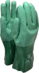 Ansell - Size L (9), 12" Long, 55 mil Thick, Supported, Neoprene Chemical Resistant Gloves - Textured Finish, Cotton Interlock Knit Lined, Gauntlet Cuff, ANSI Abrasion Level 3, ANSI Cut Level 1, Green - Americas Industrial Supply