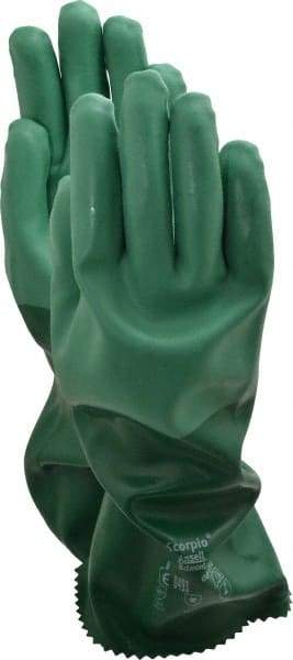 Ansell - Size L (9), 14" Long, 55 mil Thick, Supported, Neoprene Chemical Resistant Gloves - Textured Finish, Cotton Interlock Knit Lined, Gauntlet Cuff, ANSI Abrasion Level 3, ANSI Cut Level 1, Green - Americas Industrial Supply