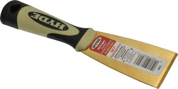 Hyde Tools - 2" Wide Brass Putty Knife - Stiff, Cushioned Grip Polypropylene Handle, 8" OAL - Americas Industrial Supply