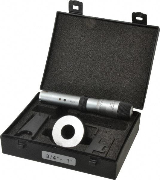 Starrett - 3/4 to 1", 2-5/8" Gage Depth, Mechanical Inside Hole Micrometer - 0.0003" Graduation, 0.00015" Accuracy, Ratchet Stop Thimble - Americas Industrial Supply