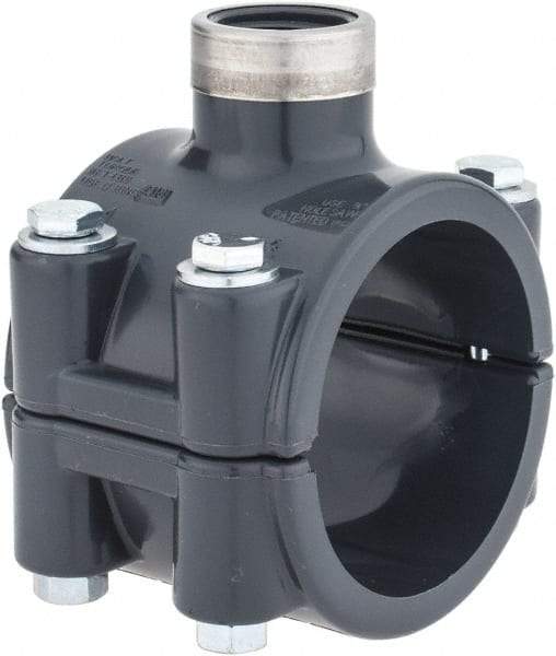 Value Collection - 2 x 1/2" PVC Plastic Pipe Clamp On Saddle with Viton O-Ring - Schedule 80, Pipe O.D. x SR Fipt End Connections - Americas Industrial Supply