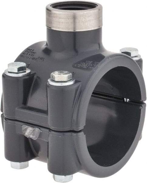 Value Collection - 2 x 3/4" PVC Plastic Pipe Clamp On Saddle with Viton O-Ring - Schedule 80, Pipe O.D. x SR Fipt End Connections - Americas Industrial Supply