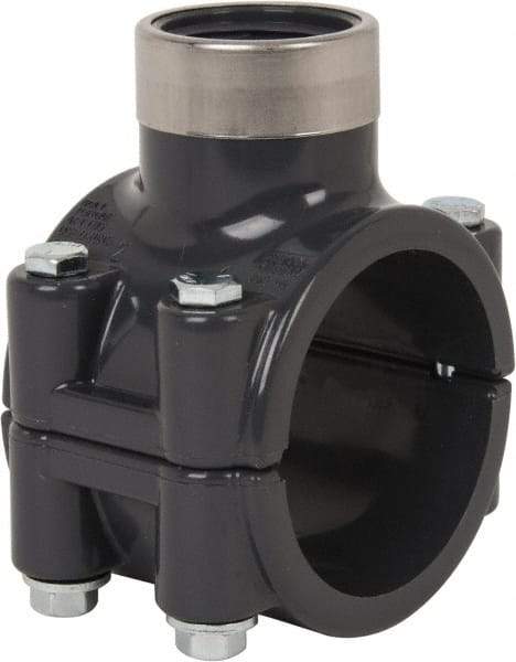 Value Collection - 2 x 1" PVC Plastic Pipe Clamp On Saddle with Viton O-Ring - Schedule 80, Pipe O.D. x SR Fipt End Connections - Americas Industrial Supply