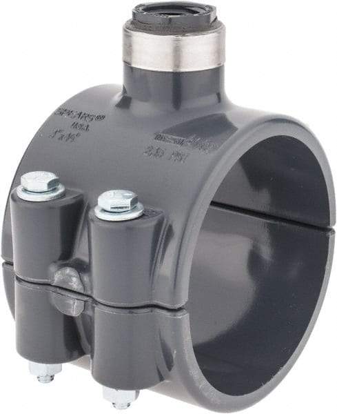 Value Collection - 3 x 1/2" PVC Plastic Pipe Clamp On Saddle with Viton O-Ring - Schedule 80, Pipe O.D. x SR Fipt End Connections - Americas Industrial Supply