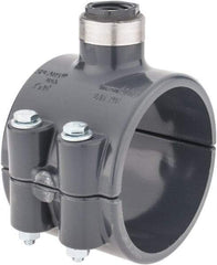 Value Collection - 3 x 1/2" PVC Plastic Pipe Clamp On Saddle with Viton O-Ring - Schedule 80, Pipe O.D. x SR Fipt End Connections - Americas Industrial Supply