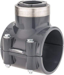 Value Collection - 3 x 1-1/4" PVC Plastic Pipe Clamp On Saddle with Viton O-Ring - Schedule 80, Pipe O.D. x SR Fipt End Connections - Americas Industrial Supply