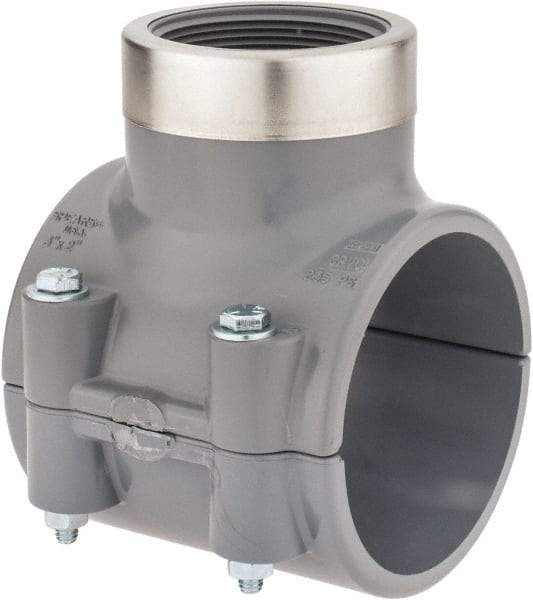 Value Collection - 3 x 2" CPVC Plastic Pipe Clamp On Saddle with Viton O-Ring - Schedule 80, Pipe O.D. x SR Fipt End Connections - Americas Industrial Supply