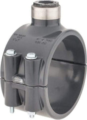 Value Collection - 4 x 1/2" PVC Plastic Pipe Clamp On Saddle with Viton O-Ring - Schedule 80, Pipe O.D. x SR Fipt End Connections - Americas Industrial Supply