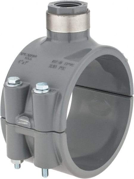 Value Collection - 4 x 3/4" CPVC Plastic Pipe Clamp On Saddle with Viton O-Ring - Schedule 80, Pipe O.D. x SR Fipt End Connections - Americas Industrial Supply