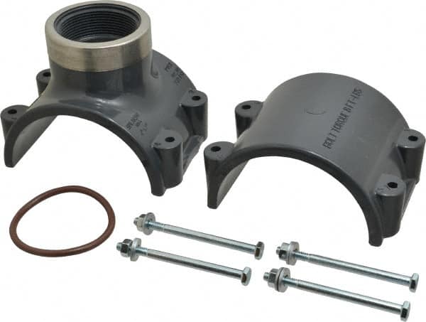 Value Collection - 4 x 2" PVC Plastic Pipe Clamp On Saddle with Viton O-Ring - Schedule 80, Pipe O.D. x SR Fipt End Connections - Americas Industrial Supply