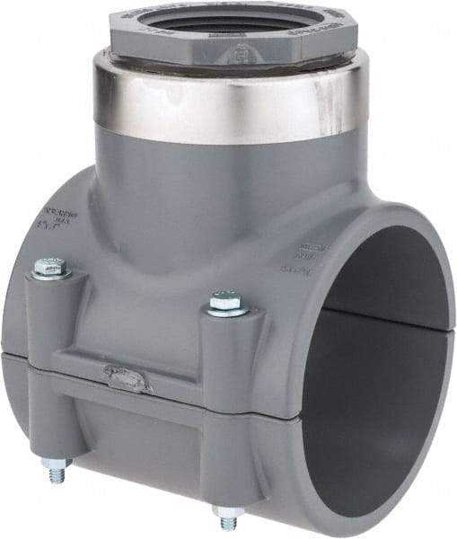 Value Collection - 4 x 2-1/2" CPVC Plastic Pipe Clamp On Saddle with Viton O-Ring - Schedule 80, Pipe O.D. x SR Fipt End Connections - Americas Industrial Supply