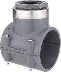 Value Collection - 4 x 2-1/2" CPVC Plastic Pipe Clamp On Saddle with Viton O-Ring - Schedule 80, Pipe O.D. x SR Fipt End Connections - Americas Industrial Supply