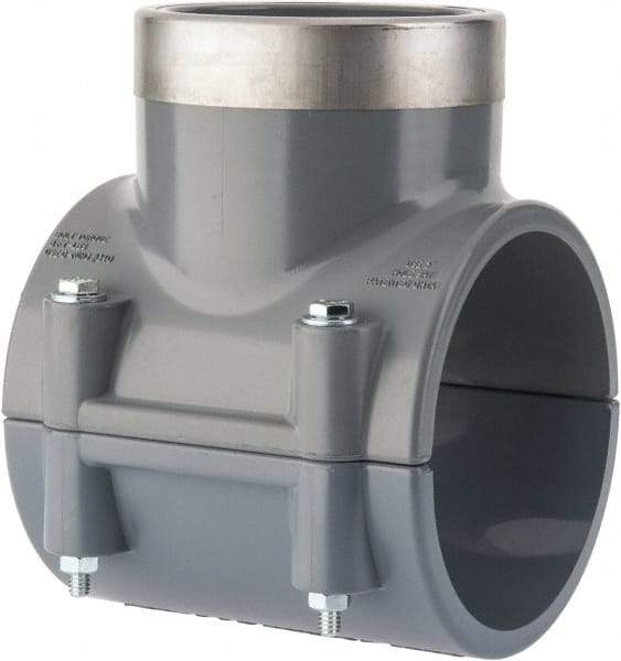 Value Collection - 4 x 3" CPVC Plastic Pipe Clamp On Saddle with Viton O-Ring - Schedule 80, Pipe O.D. x SR Fipt End Connections - Americas Industrial Supply