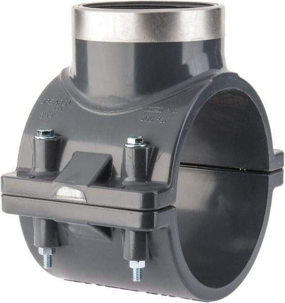 Value Collection - 6 x 3" CPVC Plastic Pipe Clamp On Saddle with Viton O-Ring - Schedule 80, Pipe O.D. x SR Fipt End Connections - Americas Industrial Supply