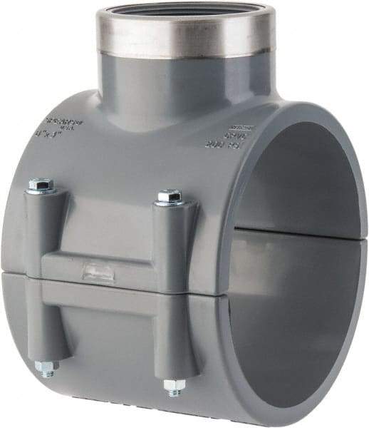 Value Collection - 6 x 4" PVC Plastic Pipe Clamp On Saddle with Viton O-Ring - Schedule 80, Pipe O.D. x SR Fipt End Connections - Americas Industrial Supply