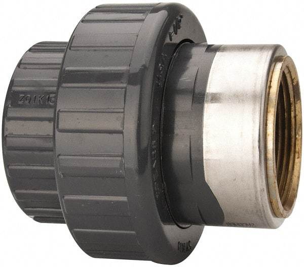 Value Collection - 1-1/2" PVC Plastic Pipe Union with EPDM O-Ring - Schedule 80, PVC Slip x Brass Fipt End Connections - Americas Industrial Supply