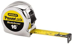Stanley - 16' x 1" Yellow Blade Tape Measure - 1/32 & 1/16" Graduation, Inch Graduation Style, Silver Case - Americas Industrial Supply