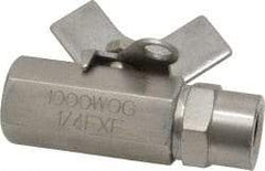 Midwest Control - 1/4" Pipe, Full Port, Stainless Steel Miniature Ball Valve - 2 Piece, Inline - Two Way Flow, FNPT x FNPT Ends, Butterfly Handle, 1,000 WOG, 150 WSP - Americas Industrial Supply