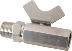 Midwest Control - 1/2" Pipe, Reduced Port, Stainless Steel Miniature Ball Valve - 2 Piece, Inline - Two Way Flow, MNPT x FNPT Ends, Butterfly Handle, 1,000 WOG, 150 WSP - Americas Industrial Supply