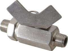 Midwest Control - 1/4" Pipe, Full Port, Stainless Steel Miniature Ball Valve - 2 Piece, Inline - Two Way Flow, MNPT x MNPT Ends, Butterfly Handle, 1,000 WOG, 150 WSP - Americas Industrial Supply