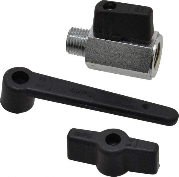 Midwest Control - 1/4" Pipe, Full Port, Brass Miniature Ball Valve - 1 Piece, Inline - Two Way Flow, MNPT x FNPT Ends, Wedge Handle, 450 WOG - Americas Industrial Supply