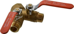 Midwest Control - 3/4 x 1" Pipe, Standard Port, Brass Standard Ball Valve - 2 Piece, Three Way, FNPT x MNPT x MNPT Ends, Lever Handle, 250 WOG, 150 WSP - Americas Industrial Supply