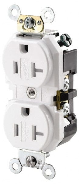 Leviton - 125 VAC 20A NEMA 5-20R Specification Grade White Straight Blade Duplex Receptacle - Americas Industrial Supply