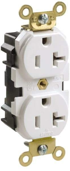 Leviton - 125 VAC, 15 Amp, 5-15R NEMA Configuration, Ivory, Industrial Grade, Self Grounding Duplex Receptacle - 1 Phase, 2 Poles, 3 Wire, Flush Mount, Impact and Tamper Resistant - Americas Industrial Supply