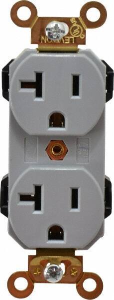 Leviton - 125 VAC, 20 Amp, 5-20R NEMA Configuration, Gray, Industrial Grade, Self Grounding Duplex Receptacle - 1 Phase, 2 Poles, 3 Wire, Flush Mount, Impact and Tamper Resistant - Americas Industrial Supply