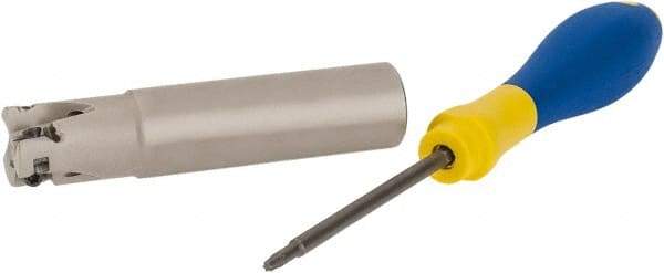 Iscar - 3/4" Cut Diam, 0.315" Max Depth of Cut, 3/4" Shank Diam, 3.38" OAL, Indexable Square Shoulder Helical End Mill - H490 ANKX 09.. Inserts, Weldon Shank, 90° Lead Angle, Through Coolant, Series Helido - Americas Industrial Supply