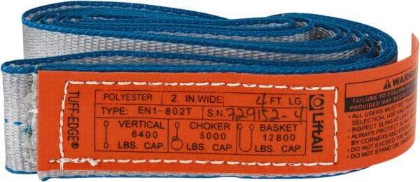 Lift-All - 4' Long x 2" Wide, 6,400 Lb Vertical Capacity, 1 Ply, Polyester Web Sling - 5,000 Lb Choker Capacity - Americas Industrial Supply