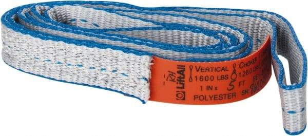 Lift-All - 5' Long x 1" Wide, 1,600 Lb Vertical Capacity, 1 Ply, Polyester Web Sling - 1,250 Lb Choker Capacity - Americas Industrial Supply