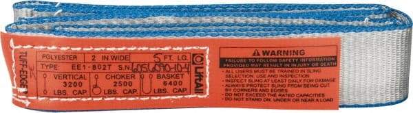 Lift-All - 5' Long x 2" Wide, 3,200 Lb Vertical Capacity, 1 Ply, Polyester Web Sling - 2,500 Lb Choker Capacity - Americas Industrial Supply