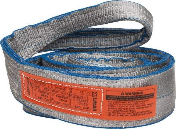 Lift-All - 8' Long x 3" Wide, 8,600 Lb Vertical Capacity, 2 Ply, Polyester Web Sling - 6,900 Lb Choker Capacity - Americas Industrial Supply